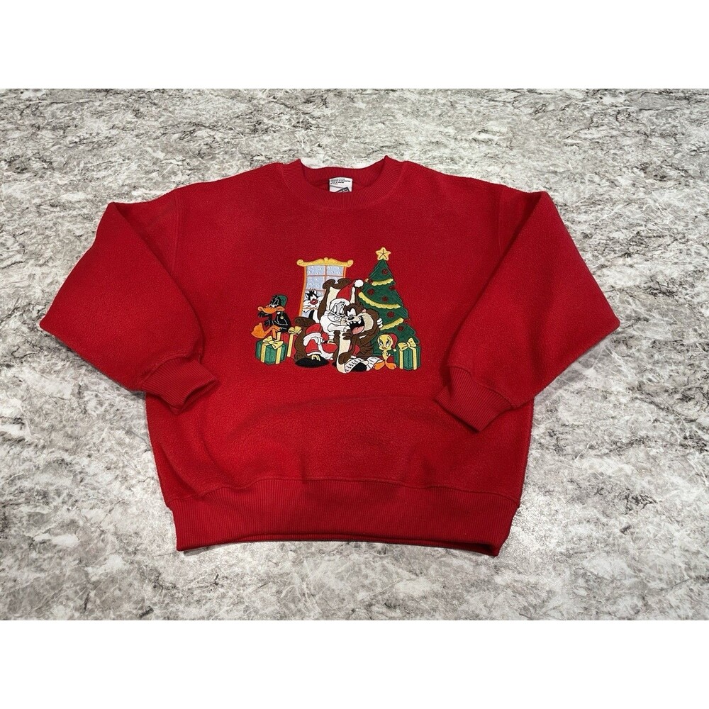 Vintage Warner Bro Looney Tunes Christmas Embroidered Sweatshirt Size Medium